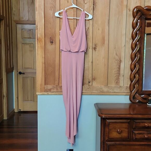 Misa Los Angeles Sleeveless V-Neck Party Bridesmaid High Low Formal Dress Pink - Picture 4 of 16